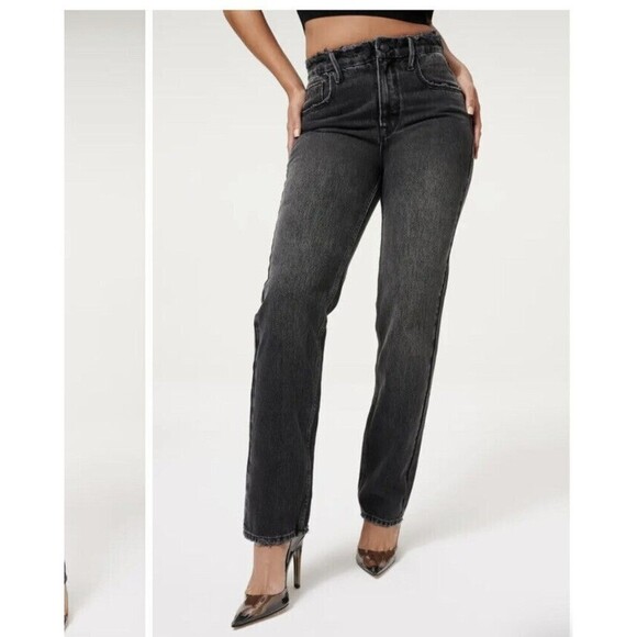 GOOD AMERICAN SIZE 00/24 '90s Icon Straight Leg Jeans High Rise Black125 - Picture 1 of 7